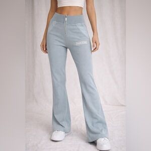 Manière De Voir Ribbed Zip Front Flare Pants Baby Blue-Green Size 6